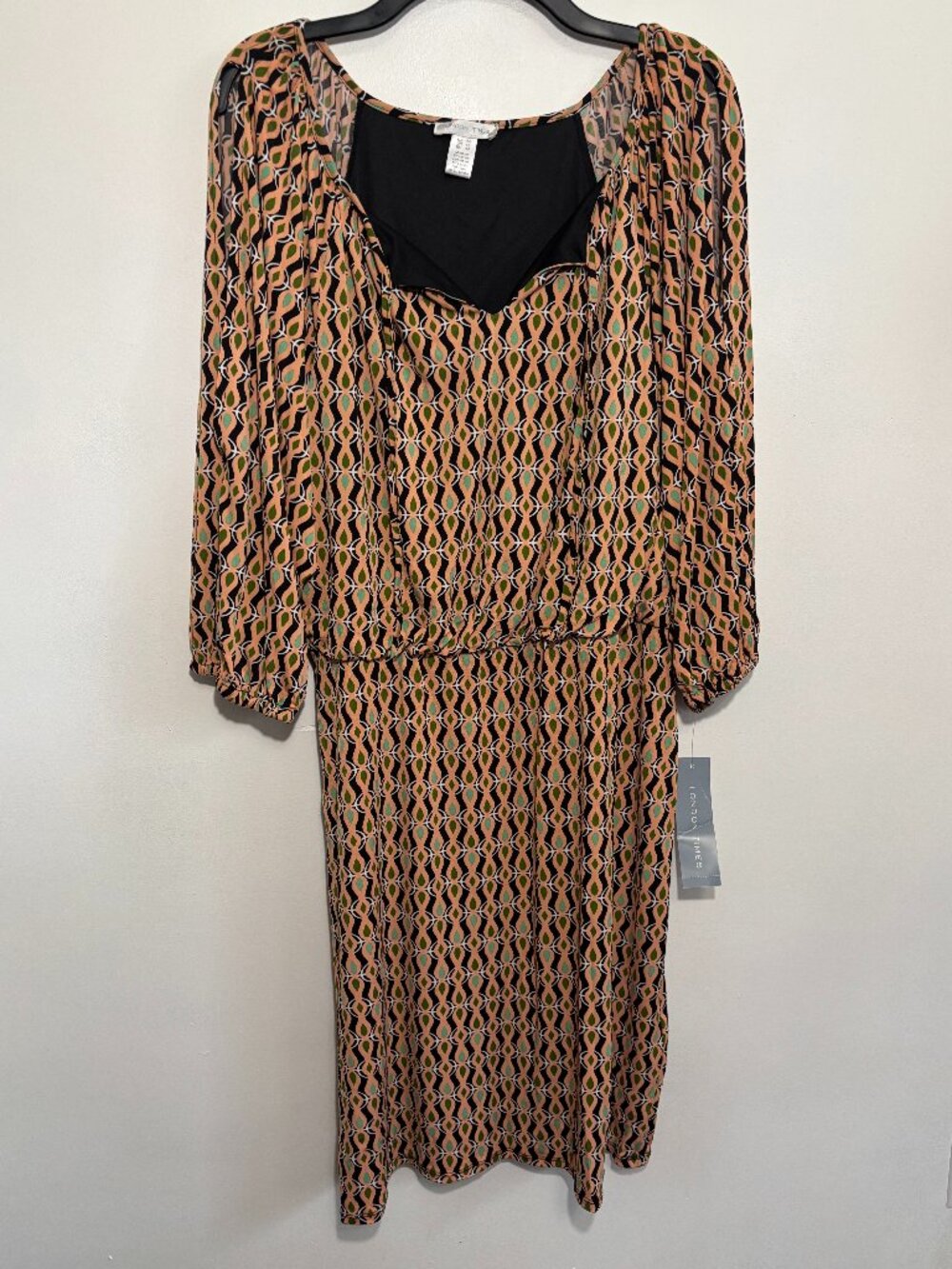London Times Dress Sz 14 NWT Orange Green Geometric Sheath Work Midi